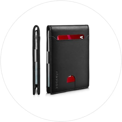 RUNBOX Slim Wallets for Men - Leather Money Clip Mens Wallet - RFID Blocking Front Pocket Bifold Wallet - Minimalist Credit Card Holder with Gift Box
