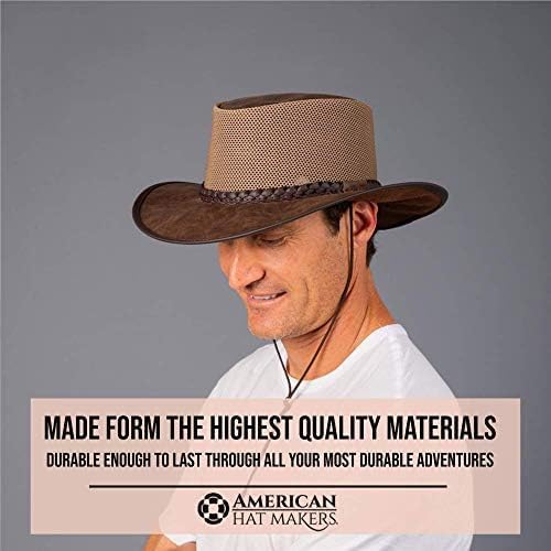 American Hat Makers Breeze Leather & Mesh Sun Hat | Wide Brim, UPF50, Breathable & Adjustable | Perfect for Outdoors
