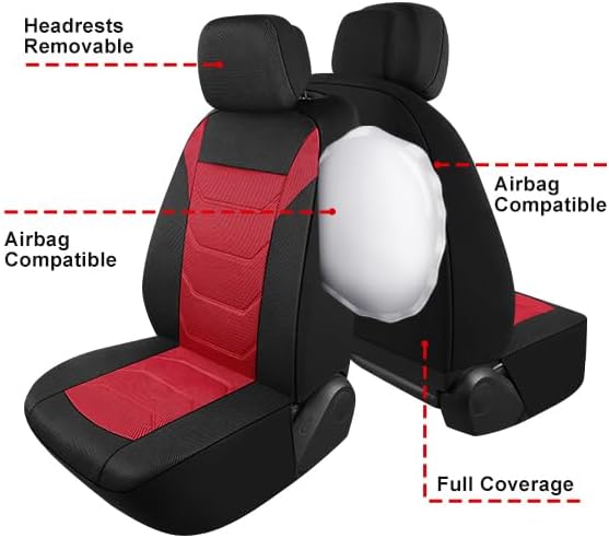 Pariiaotin 3D Air Mesh Car Seat Cover Front Sets Washable and Breathable Premium Cloth Automotive Vehicle Seat Covers for Cars Interior, Universal Fit for Most Cars, Sedan, Truck, SUV(Black/Red)