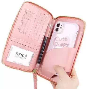 Multi-Functional RFID Passport Wallet,Travel Wallet for Men & Women,With zipper, anti-theft passport holder,Slim Leather Cover for Credit Cards, Tickets, Cash (Pink)
