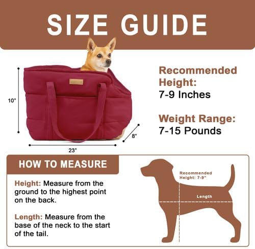 NoblePup Plush Dog Purse Carrier for Small Dogs, Soft Dog Tote Bag with Safety Harness Clip, Cozy Pet Carrier for Dogs Under 15 lbs, Comfortable Dog Shoulder Carrier for Travel, Red