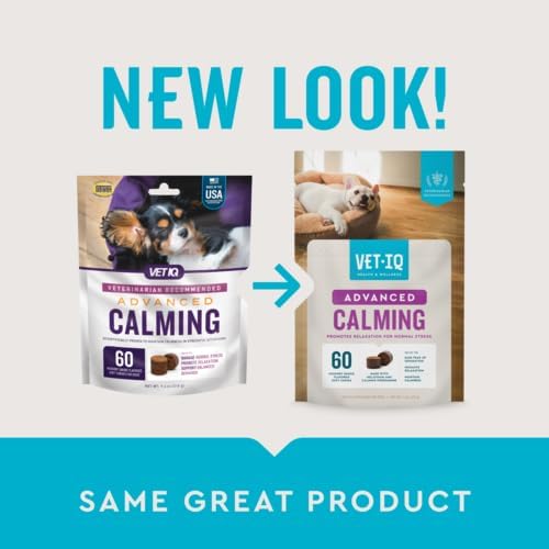 VetIQ Advanced Calming Support Supplement for Dogs, Dog Calming Chews - Anxiety Relief Treats Stress and Promote Relaxation, Made in The USA, 60 Count