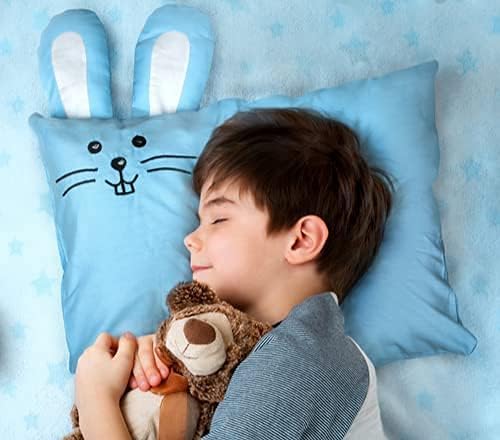 kinder Fluff Kids Pillow & Pillowcase Set 13x18in- 233T Cotton Pillow Covers & Down Alternative Pillow Fill - Hypoallergenic Kids Pillows for Small Children - Children & Travel Pillows Kid - Blue