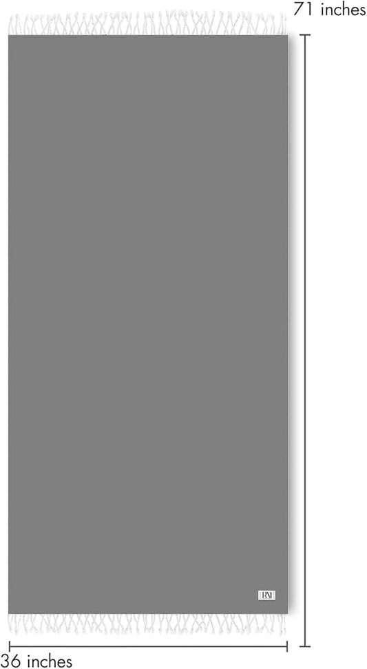 Refinery No. 1 Turkish Beach Towel, Oversized Quick Dry Lightweight, Sand Free, Pool and Swim Towel (Gray)
