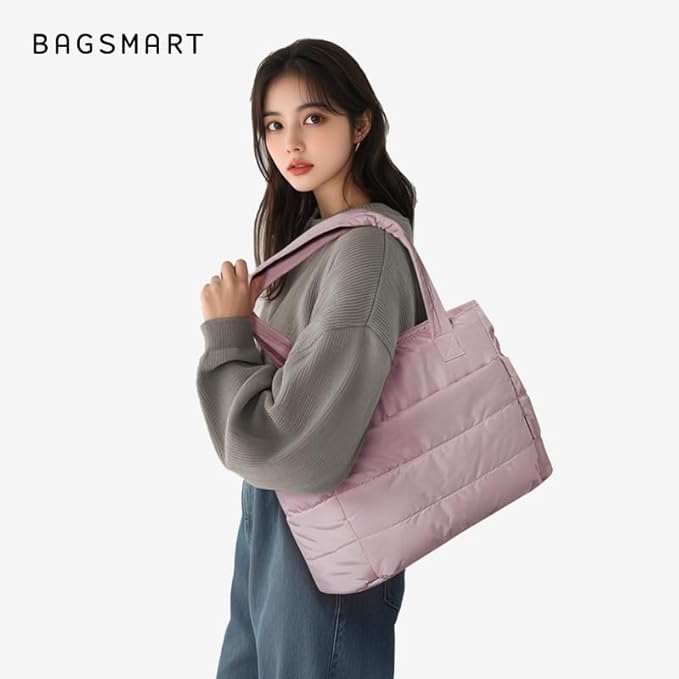 BAGSMART Tote Bag for Women, Lightweight Puffy Tote Bag with Compartments Shoulder Bag Handbag for Travel, Work, Gym