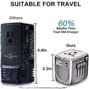 International Travel Adapter Voltage Converter to Step Down 230V to 120V for Hair straighteners, laptops, Cell Phones, Power converters from USA to UK, Europe, Australia Over 200