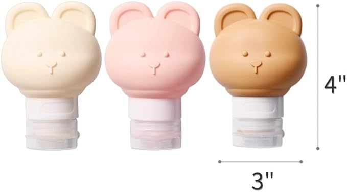 Cute Bear Travel Bottles Set for Toiletries 3 Pack 2.8oz 80ML Leak Proof Silicone Containers for Conditioner Shampoo Lotion (Mix color)