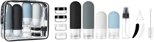 16 Pack Travel Bottles Set - TSA Approved Leak Proof Silicone Squeezable Containers for Toiletries, Conditioner, Shampoo, Lotion & Body Wash Accessories (Black)