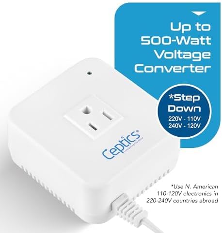 Ceptics 500 Watt Voltage Converter – Step Down 220v to 110v Converter - Converts 220V/240V to 110V/120V – Use with Hair Straighteners, Laptops, and Chargers – CE Certified