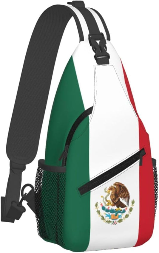 QFXUYNG Mexican Flag Adult Sling Bag Unisex Chest Bags Crossbody Backpack Casual Daypacks Shoulder Bag for Women Men Cycling Hiking Travel