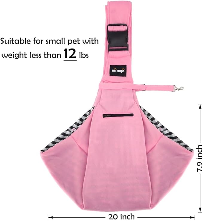 NATUYA Small Dog Carrier Sling Cat Sling,Adjustable Strap Hand Free Pet Puppy for Outdoor Traveling Subway (Pink, Snap)