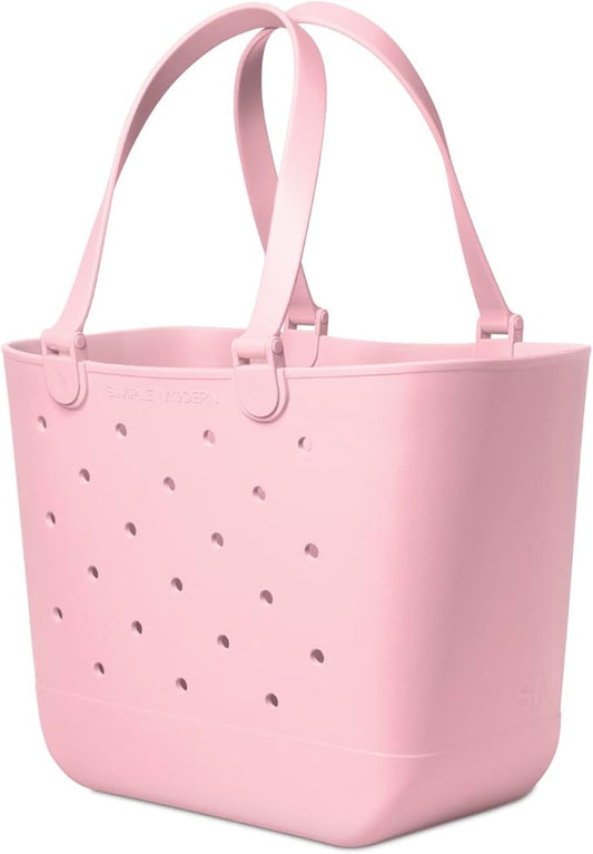 Simple Modern Extra-Large Beach Bag | Waterproof Getaway Rubber Tote with Zipper Pocket for Travel, Pool, Boat, Groceries, Sports | Blush