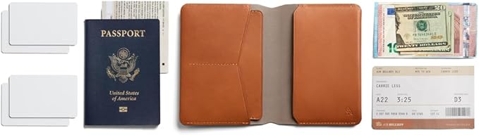 Bellroy Passport Cover (slimline travel wallet/pouch with card slots and space for cash plus travel documents) - Caramel