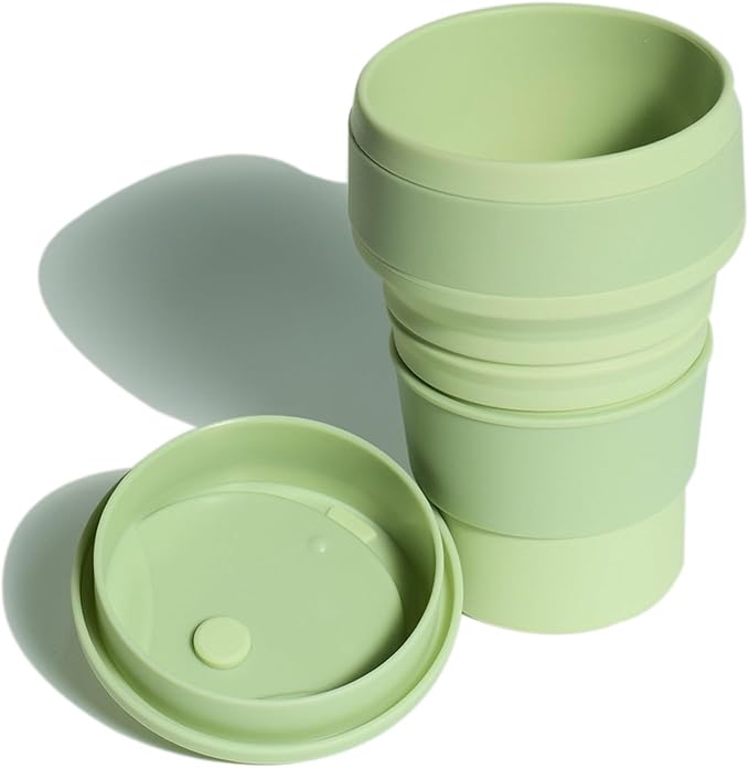 12oz Collapsible Water Bottles, Silicone Foldable Portable Travel Water Bottle, Folding Lightweight Reusable Leakproof for Traveling Camping Hiking Cycling Yoga Sports Green