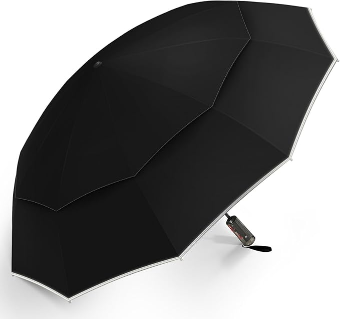 Urvoix Compact Golf Umbrellas Windproof, Travel Umbrella for Rain, 10 Ribs Aluminum Alloy & Fiberglass w/Reflective Stripe, Double Canopy Automatic Anti-bounce Close