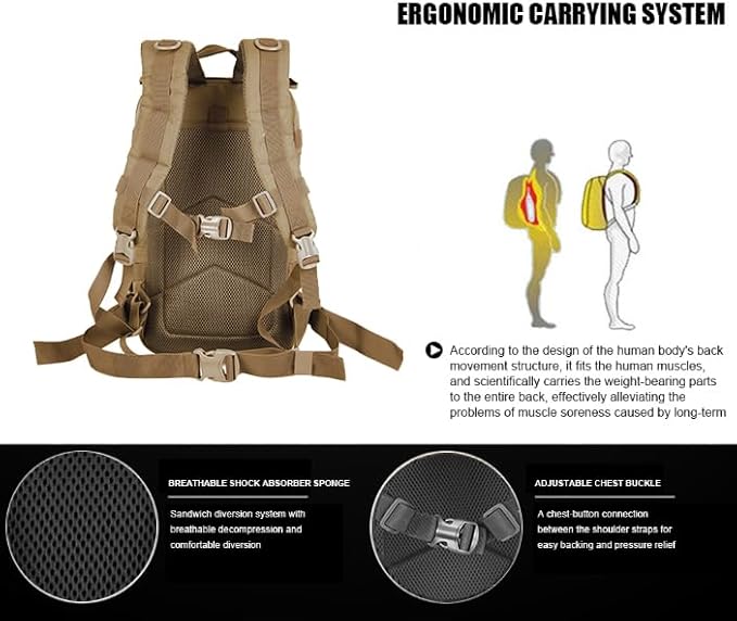 Small Tactical Backpack Military Daypack - 30L Backpack for Men Molle Assault Pack Bug Out Bag for Hiking Camping Travel Army Hunting Rucksack Trekking (Coyote)
