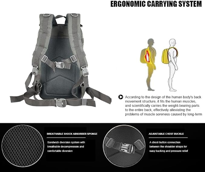 Small Tactical Backpack Military Daypack - 30L Backpack for Men Molle Assault Pack Bug Out Bag for Hiking Camping (Grey)