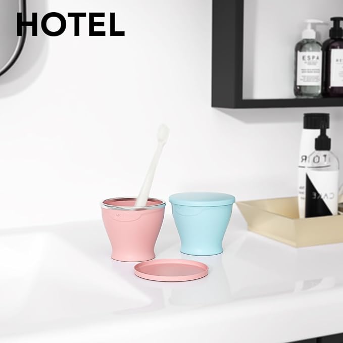 TakeToday 4PCS Collapsible Travel Cup - Silicone Foldable Water Cup, BPA-Free with Lid & Waterproof Bag - Drinking Cup Set for Camping, Outdoors & International Travel