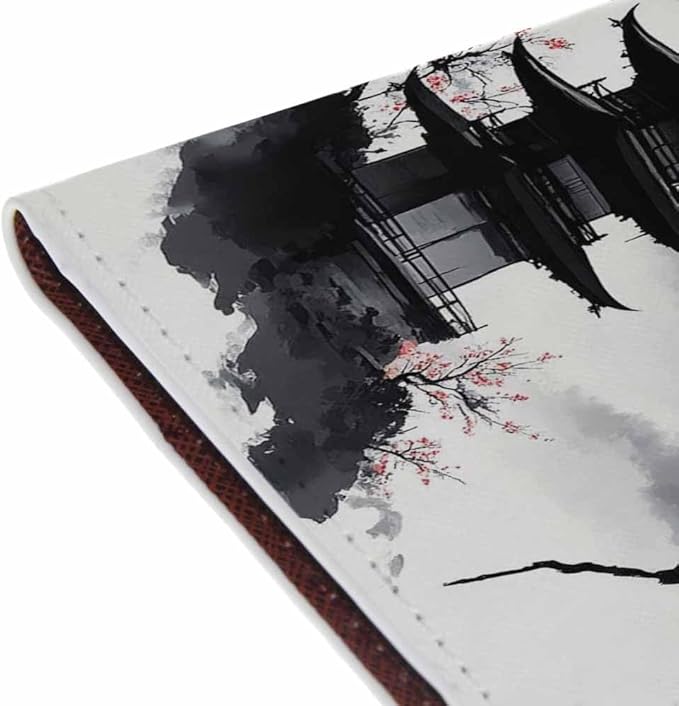 Sakura Branch Passport Holder for Travel Pagoda Traditional Oriental Style PU Leather Passport Cover Wallet Cute Passport Card Holder for Women and Men