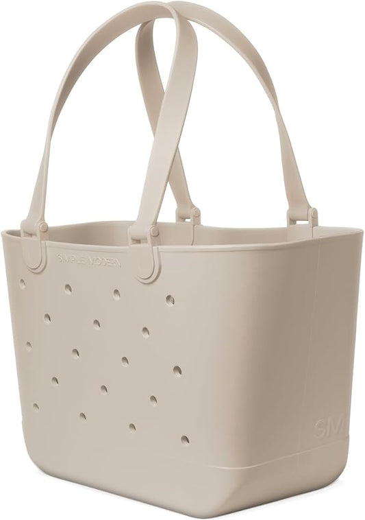 Simple Modern Large Beach Bag | Waterproof Getaway Rubber Tote with Zipper Pocket for Travel, Pool, Boat, Groceries, Sports | Almond Birch