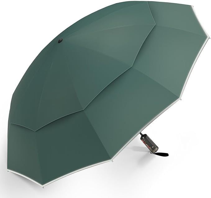 Urvoix Compact Golf Umbrellas Windproof, Travel Umbrella for Rain, 10 Ribs Aluminum Alloy & Fiberglass w/Reflective Stripe, Double Canopy Automatic Anti-bounce Close
