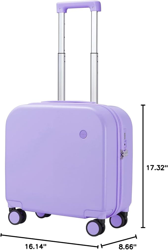 mixi Carry on Luggage, Suitcase with Spinner Wheels 16in Luggage Hardshell Lightweight Rolling Suitcases PC with Cover & TSA Lock, Lilac Purple