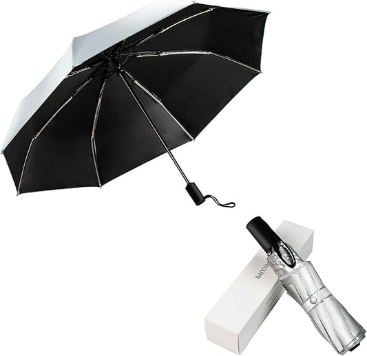 BAODINI Small UV Protection Travel Umbrella Compact for Rain and Sun UPF 50+ Windproof Portable 42 inch Umbrella for Women and Men