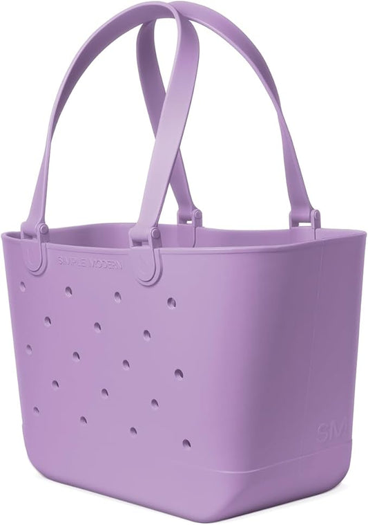 Simple Modern Large Beach Bag | Waterproof Getaway Rubber Tote with Zipper Pocket for Travel, Pool, Boat, Groceries, Sports | Purple Breeze