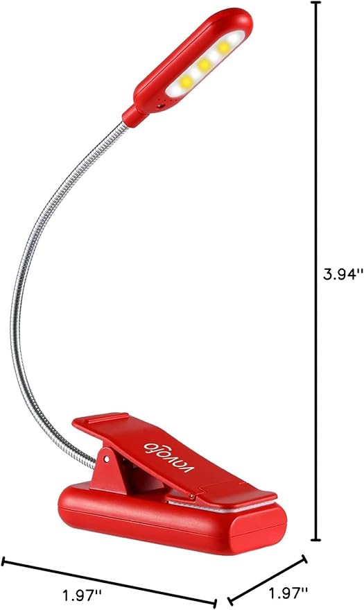 VAVOFO Rechargeable Book Light for Reading in Bed Kids, 7 LED Reading Light with 9-Level Warm Cool White Daylight, Eye Care Lamp with Power Indicator for Bookworms (Red)