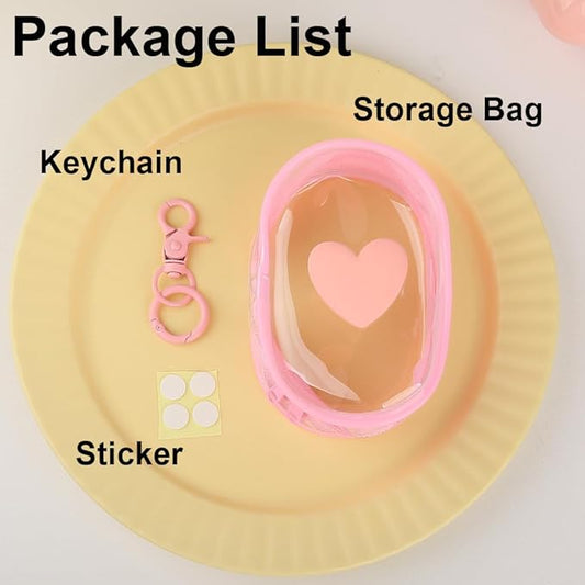 Charging Cable Storage Bag, Lovely 3D Love Heart Waves Design Transparent Compact Travel Cables Carrying Storages Case Electronic Accessories Charger Cord Wire Organizer, Pink Love