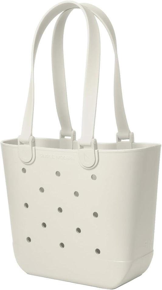 Simple Modern Medium Beach Bag | Waterproof Getaway Rubber Tote with Zipper Pocket for Travel, Pool, Boat, Groceries, Sports | Cream