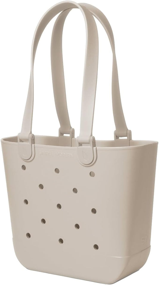 Simple Modern Medium Beach Bag | Waterproof Getaway Rubber Tote with Zipper Pocket for Travel, Pool, Boat, Groceries, Sports | Almond Birch