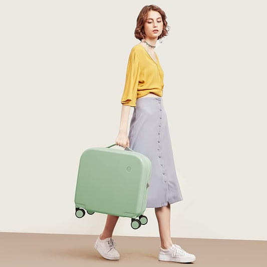 mixi Carry on Luggage, Suitcase with Spinner Wheels 16in Luggage Hardshell Lightweight Rolling Suitcases PC with Cover & TSA Lock, Avocado Green