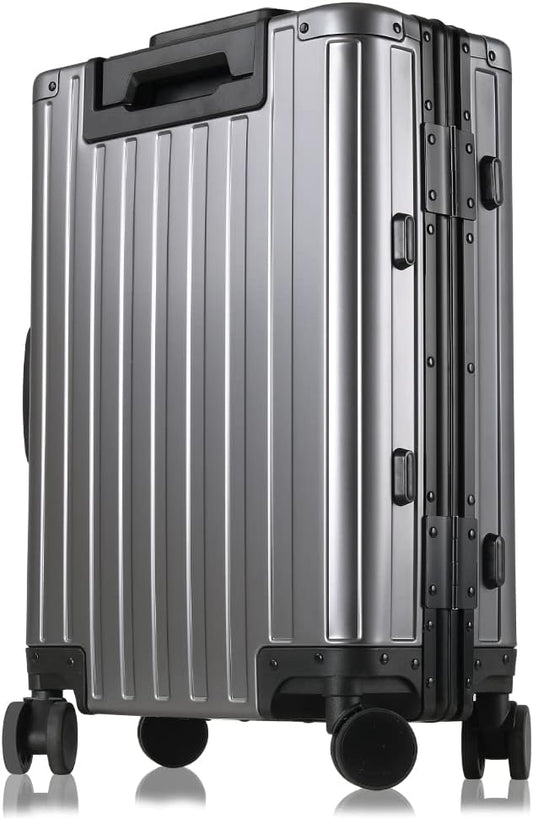 25-inch Aluminum Checked Luggage: Gunmetal Gray - Full Metal Shell - Crush-Resistant & Burst-Proof, TSA Lock & Spinner Wheels for Business Travel - Men Women