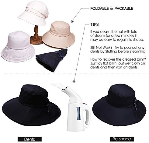 Comhats Packable Summer Cotton Sun Hat Bucket for Women UV Protection Wide Brim Beach Gardening Travel 54-64CM