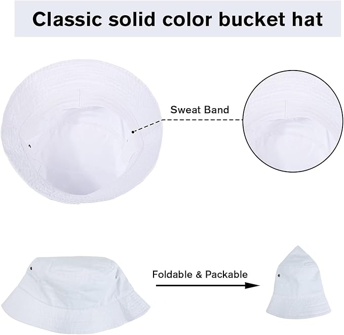 Washed Cotton Bucket Hats Packable Summer Outdoor Cap Travel Beach Sun Hat Plain Colors for Men Women
