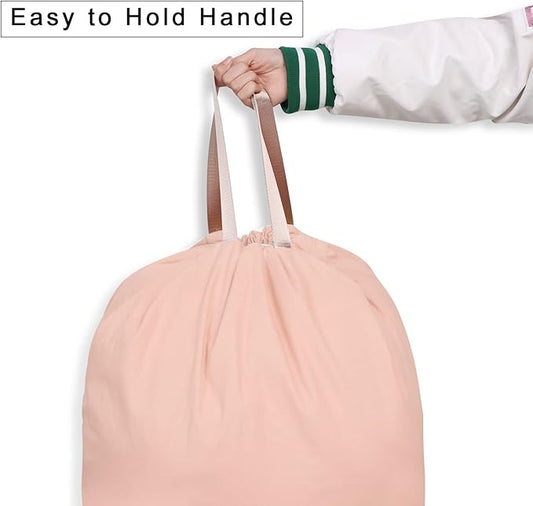 Cotton Canvas Laundry Bag with Handles & Drawstring Straps, Heavy Duty Extra Large Laundry Bags for Laundromat and Household, 25.5x34 Inch, Light Pink