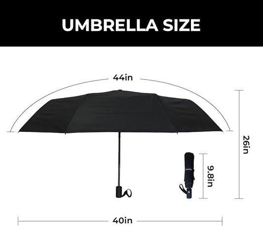 LLanxiry Compact Travel Umbrella, 44" Canopy, Automatic Open/Close Windproof Umbrella, 210T Pongee, 8-Rib Fiberglass, Travel Size Mini, Portable Rain/Sun Umbrellas UPF 50+ with Cover