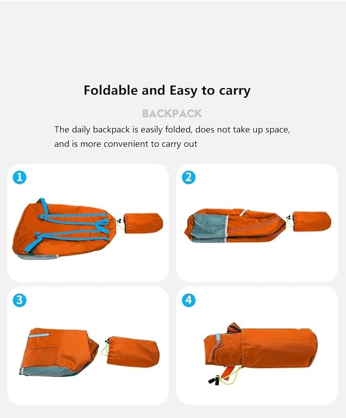 25L Foldable Hiking Backpack Lightweight Packable Basic-Daypack Collapsible Bag Water-Resistant Travel Men Women Camping Cycling Outdoor (Orange)