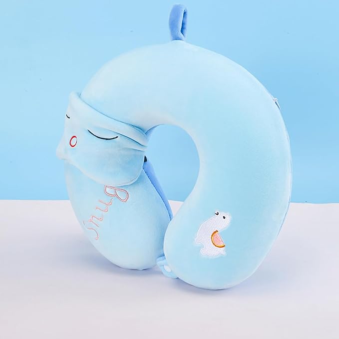 Kids Neck Pillow for Travel with Sleep Eye Mask, Cute Travel Neck Pillow, Memory Foam Flight Sleeping Headrest Pillow for Boys & Girls, Airplane, Train, Car, Home Use - Little Alpaca