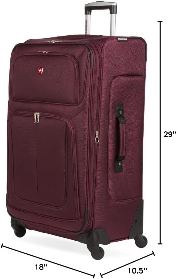 SwissGear Sion Softside Expandable Luggage – Large Checked Suitcase with 360 Degree Wheels & Retractable Handle – 29 Inch, Perfect for 7-9 Night Trips – Merlot