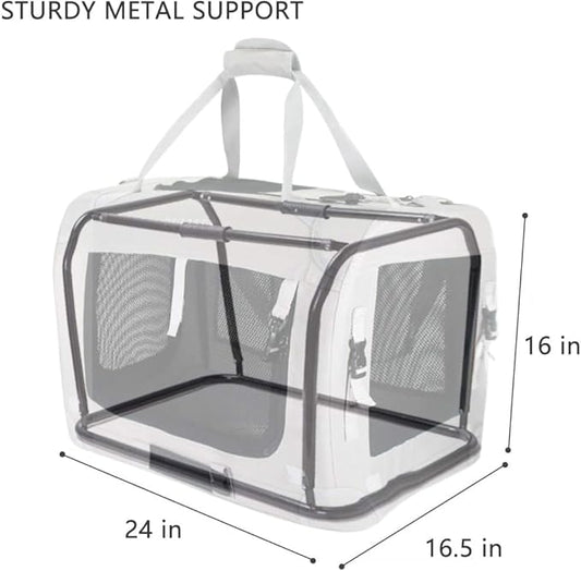 Extra Extra Large Cat Carrier Soft Sided, Portable Small Dog Carrier for 2 Cats, 24"x16.5"x16" Car Travel Folding Comfortable Design with Litter Box and Bowls, Grey+ Litter Box+ Bowl*2