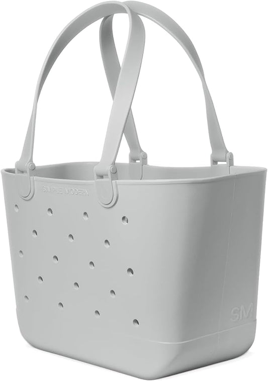 Simple Modern Large Beach Bag | Waterproof Getaway Rubber Tote with Zipper Pocket for Travel, Pool, Boat, Groceries, Sports | Ice Gray