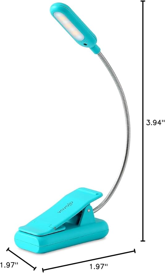 VAVOFO Clip On Book Light for Bed Kids, 7 LED Reading Light with 9-Level Warm Cool White Daylight, Eye Care Lamp with Power Indicator for Bookworms (Blue)