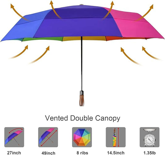 Lejorain Large Folding Golf Umbrella - Compact Mens Umbrellas Travel Rain and Windproof 54inch Collapsible Automatic Open Close Umbrella 210T Teflon Vented Double Canopy