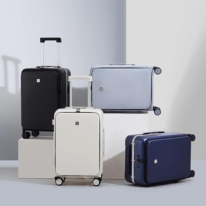 Hanke Grace Hard Shell Suitcases with Wheels,20 Inch Carry On Luggage Airline Approved with Aluminum Frame, Travel suitcase with Front Pocket Travel Luggage for Short Business Trips, Jet Black.