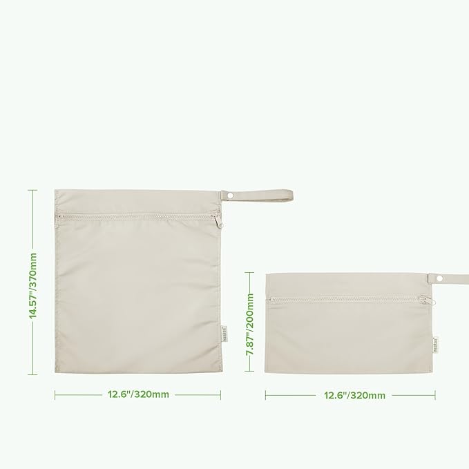 haakaa Waterproof Wet Bags for Baby Wet Dry Bags for Cloth Diaper, Swimsuit & Travel, 2pcs, Beige