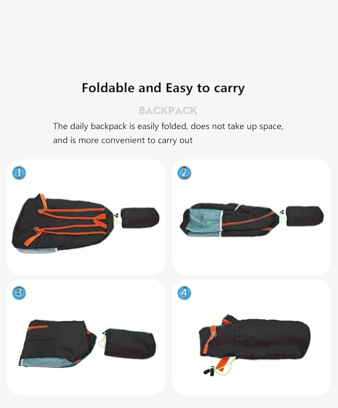 25L Foldable Hiking Backpack Lightweight Packable Basic-Daypack Collapsible Bag Water-Resistant Travel Men Women Camping Cycling Outdoor (Black)