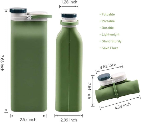 E-Senior Collapsible Water Bottle BPA Free - 20 oz Foldable Water Bottle for Travel Sports Bottles with Triple Leak Proof Lightweight (Green)