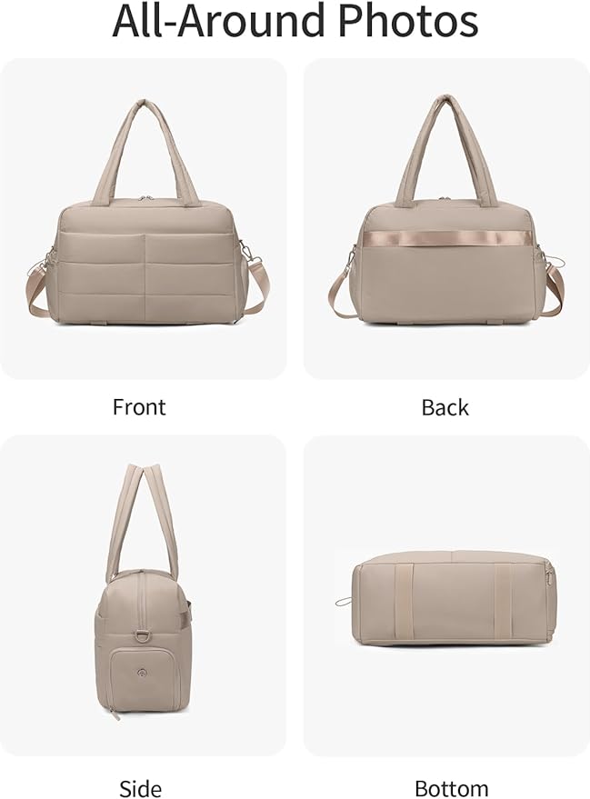 Gitus Carry On Duffle Gym Bag for Women Puffer Weekender Overnight Duffel Bag for Travel with Clear Toiletry Pouch Sport Yoga Fitness Essentials Gifts (Camel)